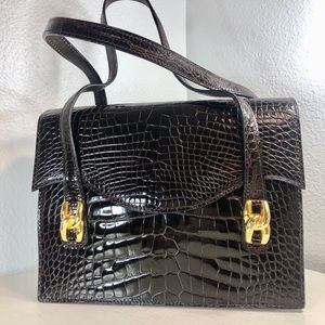 Celine Black Crocodile Leather Bag with Gold Accents
